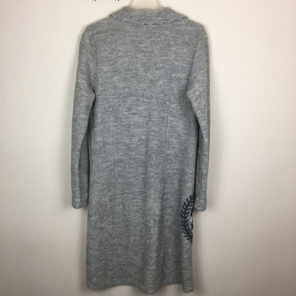 Silk club gray wool embroidered midi duster - Picture 4 of 9